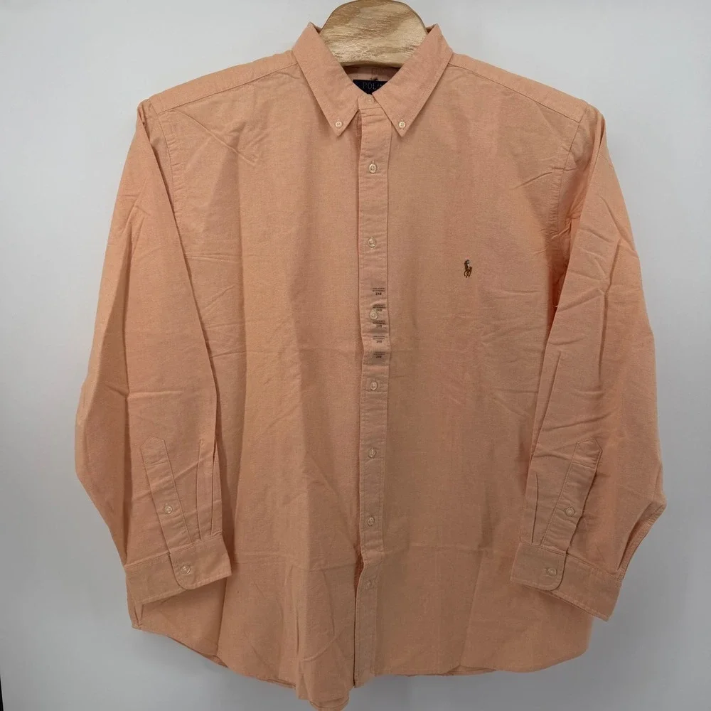 Polo Ralph Lauren Button Down Mens 2XB Peach Classic Fit Oxford Pony Logo LS